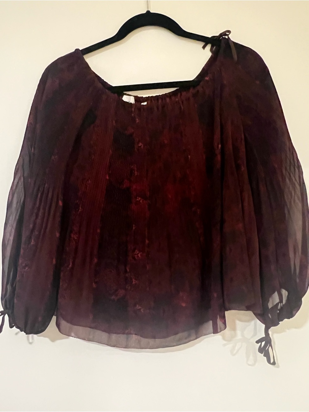 Wilfred Sheer Tie-Sleeve Blouse — Deep Wine